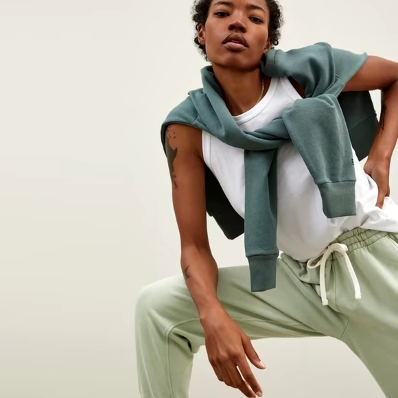Everlane Sweatpants Large Light Green The Track Organic Cotton High Rise Jogger - Picture 12 of 12